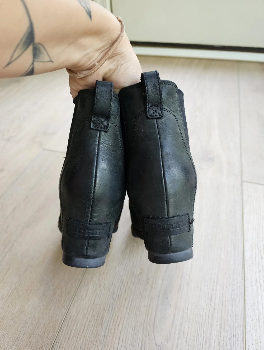 Sorel LEA Wedge Leather Ankle Boots Waterproof Black Women's Size 7.5